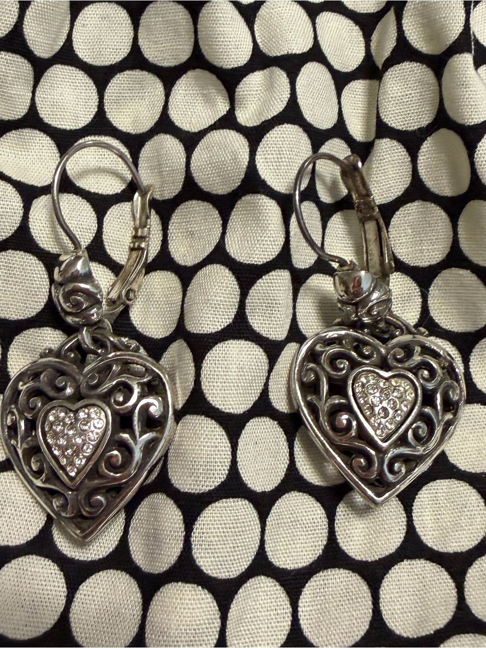 Brighten Silver Heart Drop Earrings with Crystal Accents